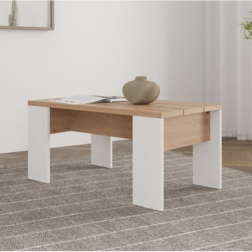 Tavolino da Salotto Marrone Rovere Nodi Bianco Opaco Forma Rettangolare Colore Ripiano Marrone 90x50x43h cm, Colore Struttura Bianco - Riposto