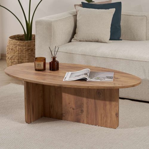 Tavolino da Salotto Marrone Rovere Nodi Forma Ovale Materiale Piano in Legno Nobilitato 120x65x40h cm, Colore Ripiano Marrone - Parona