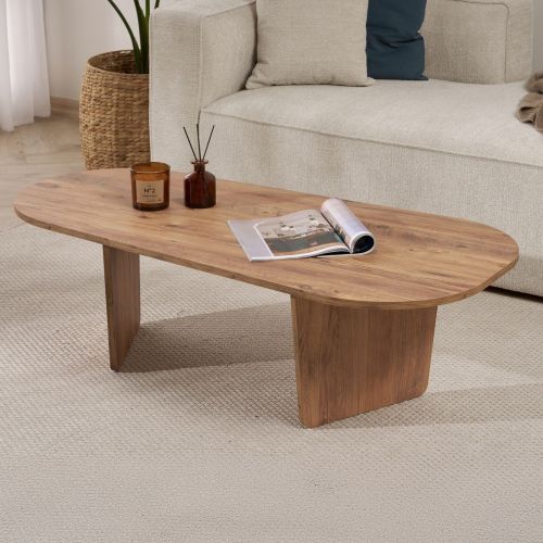 Tavolino da Salotto Marrone Rovere Nodi Forma Ovale Materiale Piano in Legno Nobilitato 130x65x40h cm, Colore Ripiano Marrone - Dozza