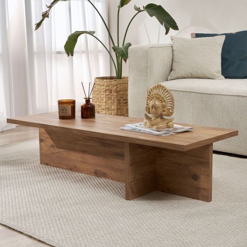 Tavolino da Salotto Marrone Rovere Nodi Forma Rettangolare Materiale Piano in Legno Nobilitato 120x45x30h cm, Colore Ripiano Marrone - Marmorito