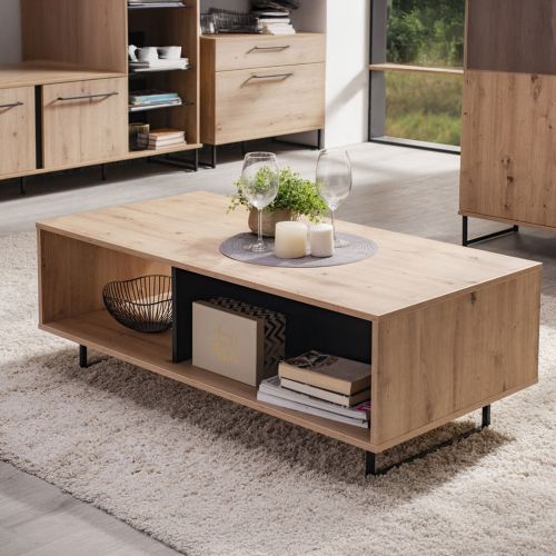 Tavolino da Salotto Marrone Rovere Nodi Nero con Piedini 2 Vani 120.5x60.5x42.5h cm, Forma Rettangolare - Corsano