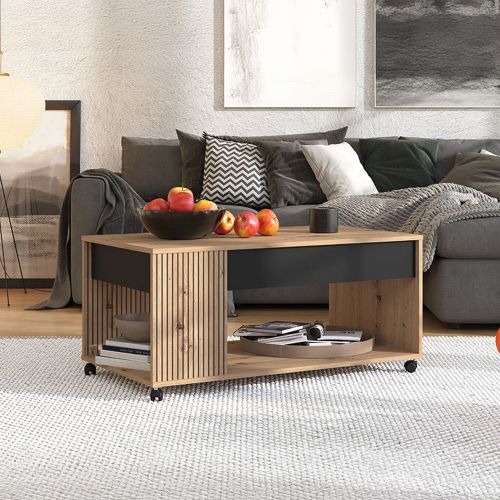 Tavolino da Salotto Marrone Rovere Nodi Nero con Piedini un Vano 101x55x46h cm, Forma Rettangolare - Cunico