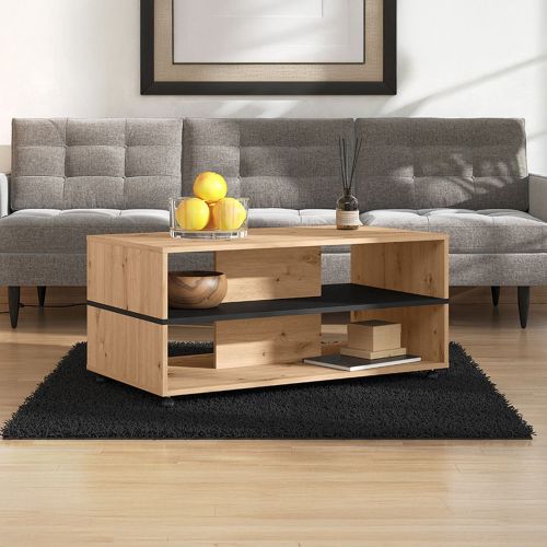 Tavolino da Salotto Marrone Rovere Nodi Nero con Ruote 2 Vani 101x54.5x47.5h cm, Forma Rettangolare - Erice