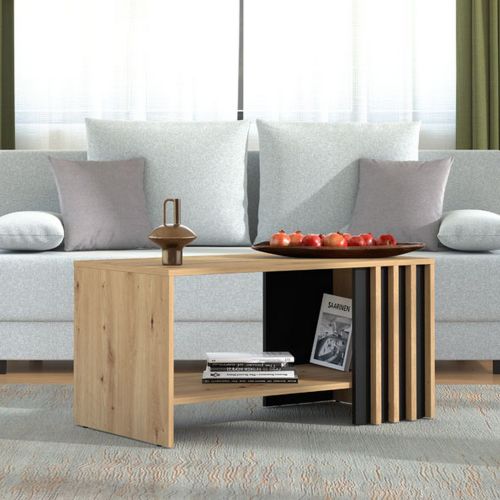 Tavolino da Salotto Marrone Rovere Nodi Nero un Vano Forma Rettangolare 90x49.5x45.5h cm, Colore Ripiano Marrone - Tricerro