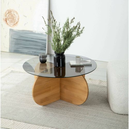 Tavolino da Salotto Marrone Rovere Portariviste Forma Rotonda 75x75x35h cm, Materiale Struttura in Vetro - Bagolino