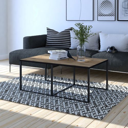 Tavolino da Salotto Marrone Rovere Scuro Nero Forma Rettangolare Colore Ripiano Marrone 102x67x46h cm, Colore Struttura Nero - Livasi