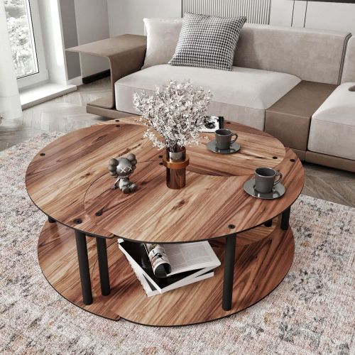 Tavolino da Salotto Marrone Rovere Scuro Nero set 3 Pezzi 3 Vani 70x70x38h cm, Forma Rotondo - Gignese