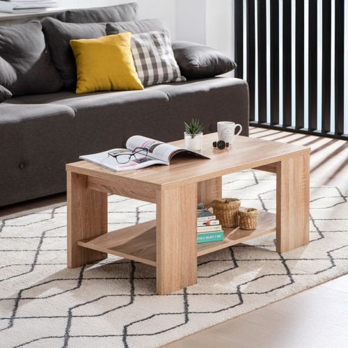 Tavolino da Salotto Marrone Rovere un Vano Forma Rettangolare 90.5x50.5x41.5h cm, Sfumatura Colore Ripiano Rovere - Piraino