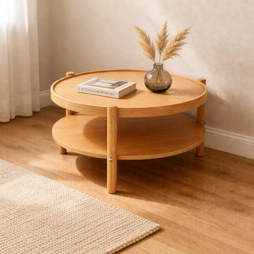 Tavolino da Salotto Marrone Rovere un Vano Forma Rotondo 80x80x48h cm, Sfumatura Colore Ripiano Rovere - Crova