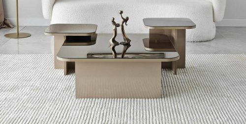 Tavolino da salotto Nashira, Tavolo basso da soggiorno, Ripiano da caffè, Tavolino per divano, 80x80h40 cm, Tortora e Fumè