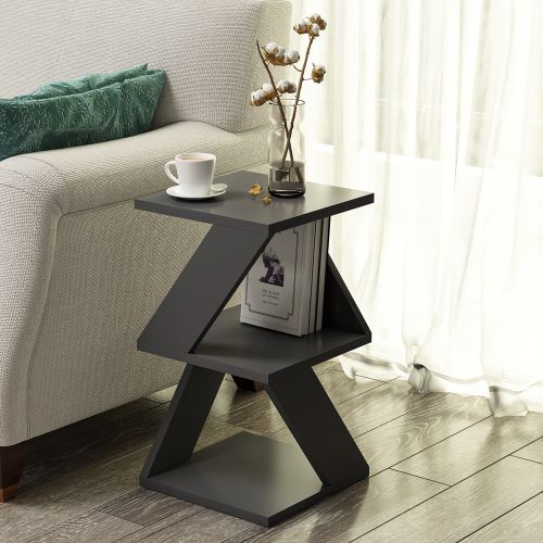 Tavolino da Salotto Nero 2 Vani Forma Quadrato 30x30x50h cm, Materiale Piano in Legno Nobilitato - Rubiana