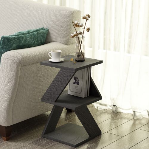 Tavolino da Salotto Nero Antracite 2 Vani Forma Rettangolare 30x30x54h cm, Materiale Piano in Legno Nobilitato - Serino