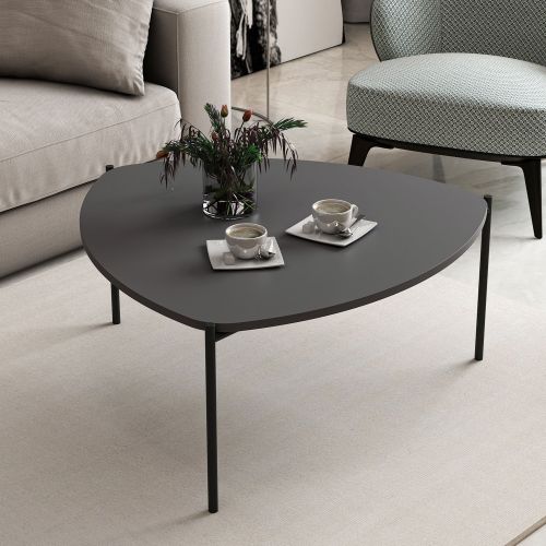 Tavolino da Salotto Nero Antracite con Piedini Forma Triangolare 90x89x40h cm, Sfumatura Colore Ripiano Antracite - Atesino