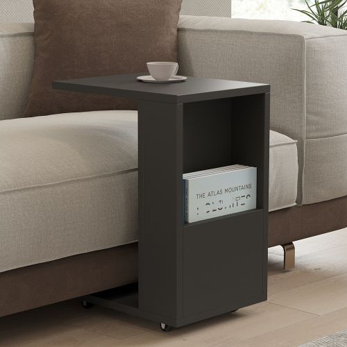 Tavolino da Salotto Nero Antracite con Ruote un Vano 30x40x50h cm, Forma Rettangolare - Vazzola