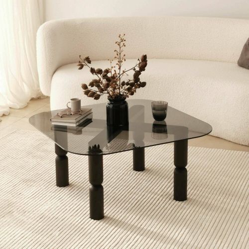 Tavolino da Salotto Nero Antracite Effetto Fume Forma Rettangolare 80x80x40h cm, Materiale Struttura in Vetro - Gran