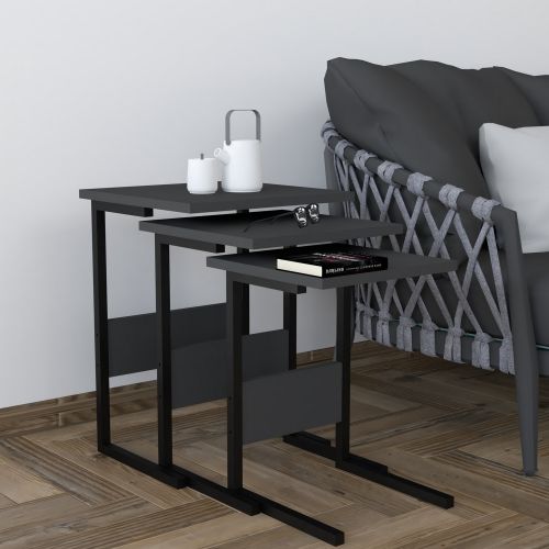 Tavolino da Salotto Nero Antracite Forma Rettangolare Materiale Piano in Legno Nobilitato 40x40x55h cm, Colore Ripiano Nero - Caprauna