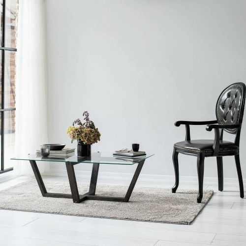 Tavolino da Salotto Nero Antracite Forma Rettangolare Materiale Piano in Vetro 105x65x35h cm, Colore Ripiano Trasparente - Visconti