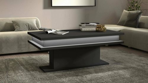 Tavolino da Salotto Nero Antracite Luce led Forma Rettangolare 100x55x42h cm, Sfumatura Colore Ripiano Antracite Made in Italy - Iside