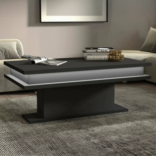 Tavolino da Salotto Nero Antracite Luce led Forma Rettangolare 100x55x42h cm, Sfumatura Colore Ripiano Antracite Made in Italy - Iside