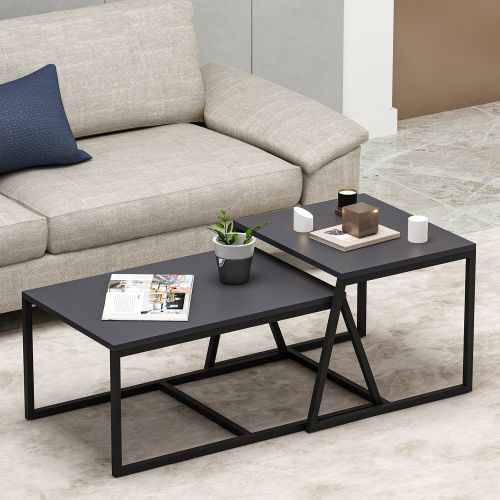 Tavolino da Salotto Nero Antracite Modulabile Forma Rettangolare 75x50x38h cm, Sfumatura Colore Ripiano Antracite - Urbania