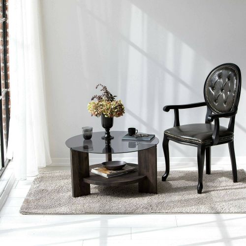 Tavolino da Salotto Nero Antracite Portariviste Forma Rotonda 75x75x40h cm, Materiale Struttura in Vetro - Felino