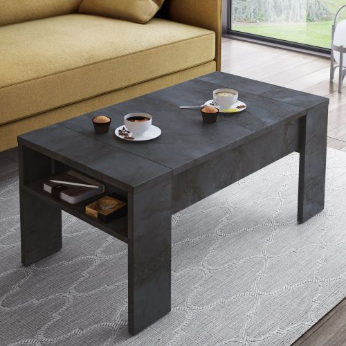 Tavolino da Salotto Nero Antracite un Vano Forma Rettangolare 98x50x43h cm, Piano Sollevabile - Corallo