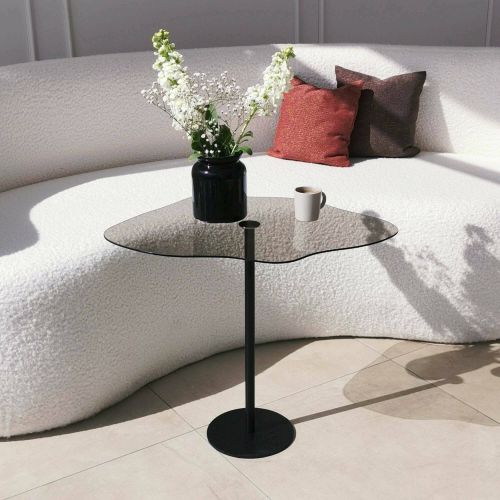 Tavolino da Salotto Nero Effetto Fume Forma Fantasia 60x45x50h cm, Sfumatura Colore Ripiano Fume - Mensa