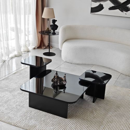 Tavolino da Salotto Nero Effetto Lucido Forma Quadrato 80x80x30h cm, Materiale Piano in Legno Nobilitato - Pagliara