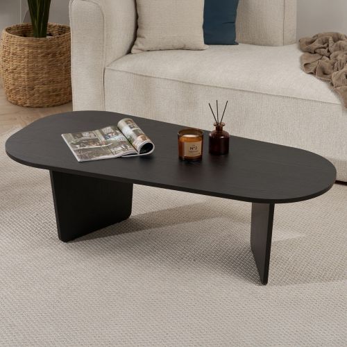 Tavolino da Salotto Nero Forma Ovale Materiale Piano in Legno Nobilitato 130x65x40h cm, Colore Ripiano Nero - Dozza