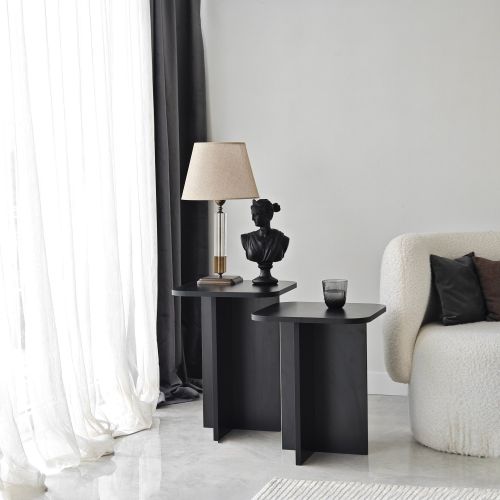 Tavolino da Salotto Nero Forma Quadrato Materiale Piano in Legno Nobilitato 40x40x50h cm, Colore Ripiano Nero - Meduno