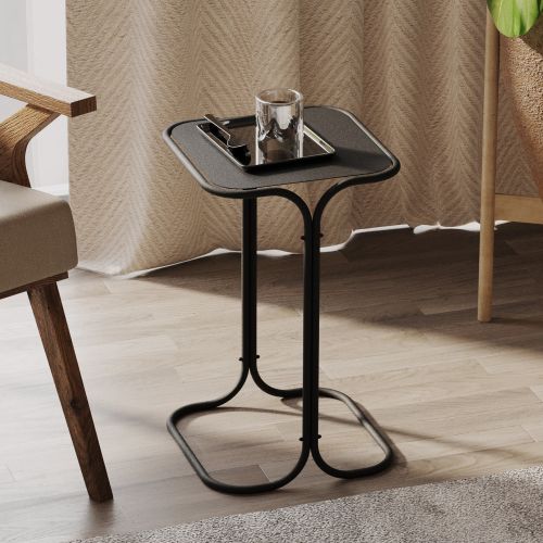 Tavolino da Salotto Nero Forma Quadrato Materiale Piano in Metallo 30x30x52h cm, Colore Ripiano Nero - Cerami