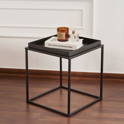 Tavolino da Salotto Nero Forma Quadrato Materiale Piano in Metallo 45x45x52h cm, Colore Ripiano Nero - Lorsica