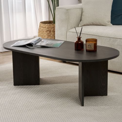 Tavolino da Salotto Nero Forma Rettangolare Materiale Piano in Legno Nobilitato 119x60x40h cm, Colore Ripiano Nero - Porcari