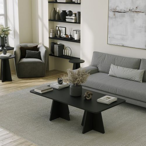 Tavolino da Salotto Nero Forma Rettangolare Materiale Piano in Legno Nobilitato 120x60x40h cm, Colore Ripiano Nero - Ottana