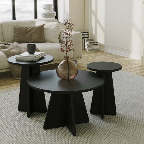 Tavolino da Salotto Nero Forma Rotonda Materiale Piano in Legno Nobilitato 60x60x40h cm, Colore Ripiano Nero - Cargeghe
