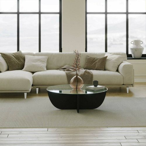 Tavolino da Salotto Nero Forma Rotonda Materiale Piano in Vetro 90x90x30h cm, Colore Ripiano Trasparente - Jolanda