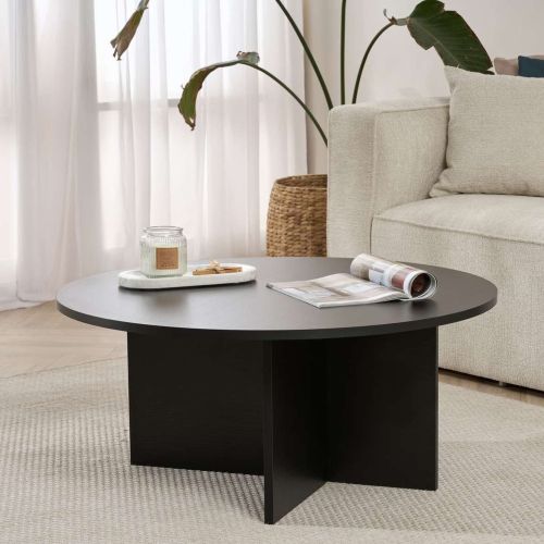 Tavolino da Salotto Nero Forma Rotondo Materiale Piano in Legno Nobilitato 90x90x40h cm, Colore Ripiano Nero - Simbario