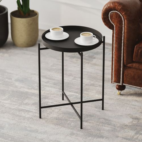 Tavolino da Salotto Nero Forma Rotondo Materiale Piano in Metallo 46x46x56h cm, Colore Ripiano Nero - Fiave