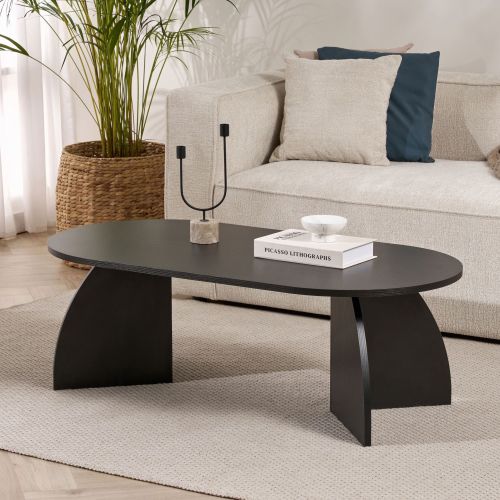 Tavolino da Salotto Nero Frassinato Forma Ovale Materiale Piano in Legno Nobilitato 120x60x40h cm, Colore Ripiano Nero - Nohaza