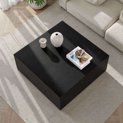 Tavolino da Salotto Nero Frassinato Forma Rettangolare Materiale Piano in Legno Nobilitato 90x90x35h cm, Colore Ripiano Nero - Nofaraka