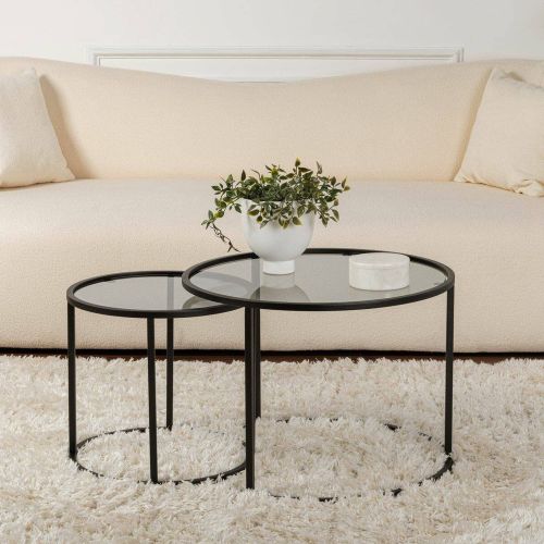 Tavolino da Salotto Nero Grigio set di 2 Tavolini Forma Rotondo 60x60x43h cm, Colore Struttura Grigio - Xaden