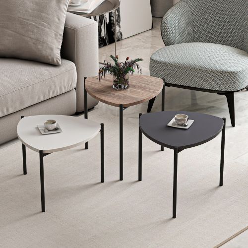 Tavolino da Salotto Nero Marrone Noce set 3 Pezzi Forma Triangolare 45x45x45h cm, Colore Ripiano Marrone - Carro