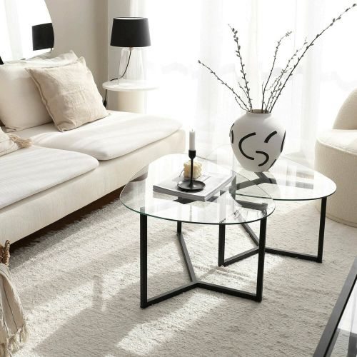 Tavolino da Salotto Nero Modulare Multifunzionale Forma Rettangolare 82x58x40h cm, Materiale Piano in Vetro - Flora