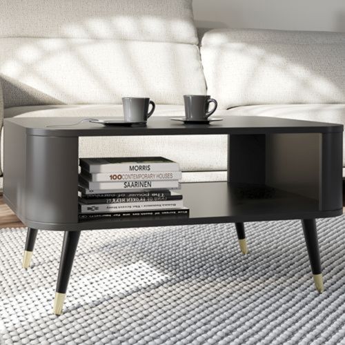 Tavolino da Salotto Nero oro Angoli Arrotondati un Vano 80x60x42h cm, Forma Rettangolare - Lirefa