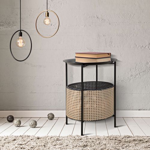 Tavolino da Salotto Nero oro Contenitore un Vano 40x40x50h cm, Forma Rotondo - Swakom