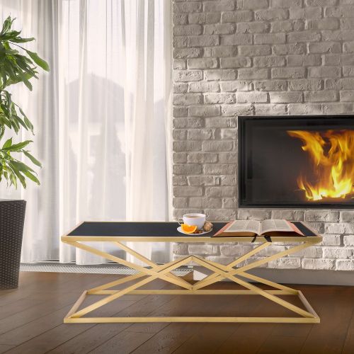 Tavolino da Salotto Nero oro Forma Rettangolare Colore Ripiano Nero 110x60x45h cm, Materiale Struttura in Metallo - Keswic