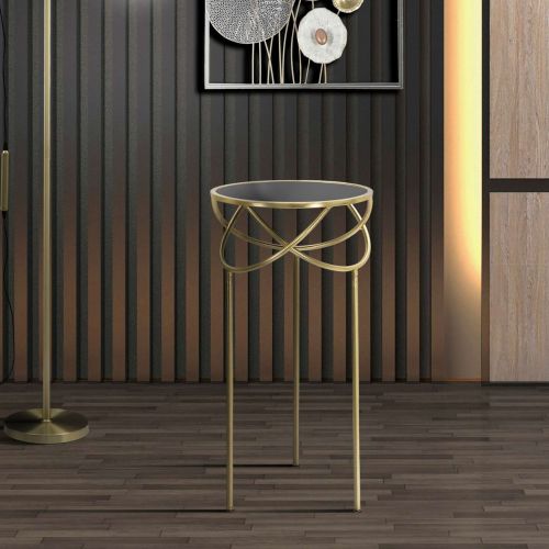 Tavolino da Salotto Nero oro Portatelefono Forma Rotondo 40x40x80h cm, Colore Ripiano Nero - Uspall