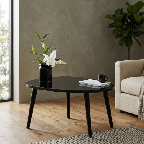 Tavolino da Salotto Nero Piano in Vetro Temperato Forma Ovale 75x55x38h cm, Sfumatura Colore Ripiano Fume - Frontone