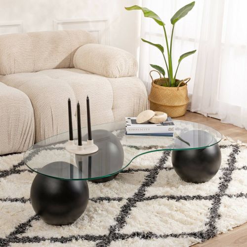 Tavolino da Salotto Nero Portariviste Forma Ovale 117x60x30h cm, Materiale Piano in Vetro - Sawyer