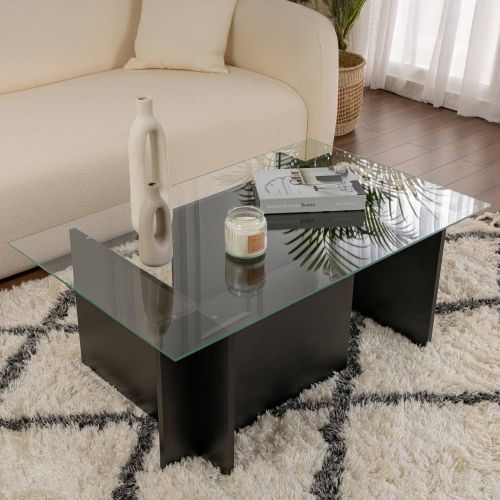 Tavolino da Salotto Nero Portariviste Forma Rettangolare 105x65x40h cm, Materiale Piano in Vetro - Azriel